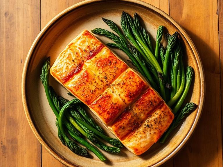 Salmon and greens featured in a seasonal dinner menu